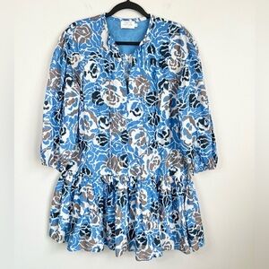 Tanya Taylor Size XS • Shia Oversized Blue Swim Cover Up Mini Dress.